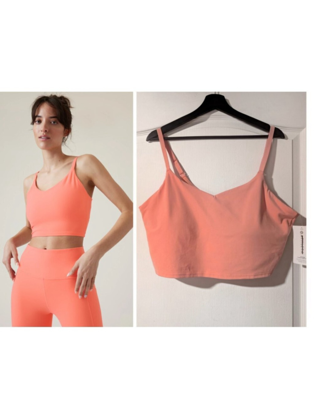 Athleta | Elation V-Neck Longline Sports Bra D-DD In Coral Orange